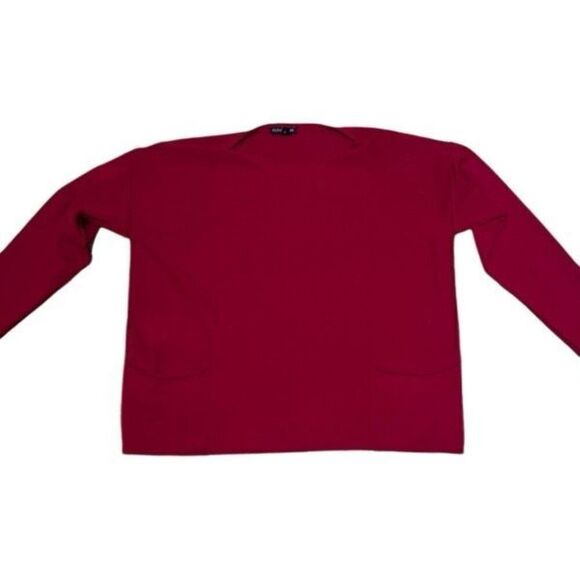 Eileen Fisher Red Boxy Oversized Wool Pullover Sweater W/front Patch Pockets SP - Picture 1 of 8